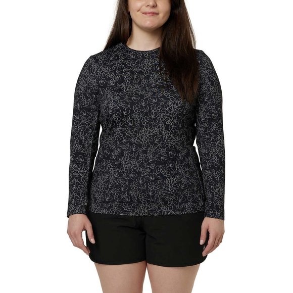 Hang Ten® NWT Sun Tee!! Women's Quick-dry UPF 50+ Long Sleeve Black Floral - Picture 1 of 3